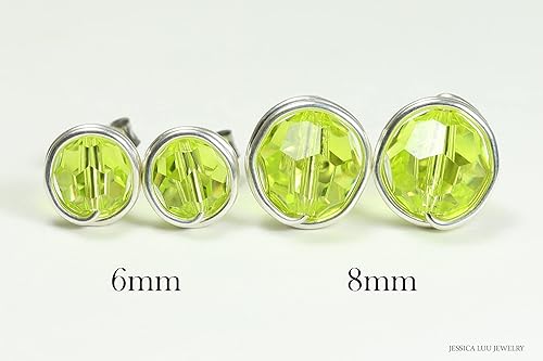 Miniatura 7 de Jessica Luu Jewelry Chartreuse Green Stud Earrings Sterling Silver or Gold Wire Wrapped Citrus Crystal Handmade