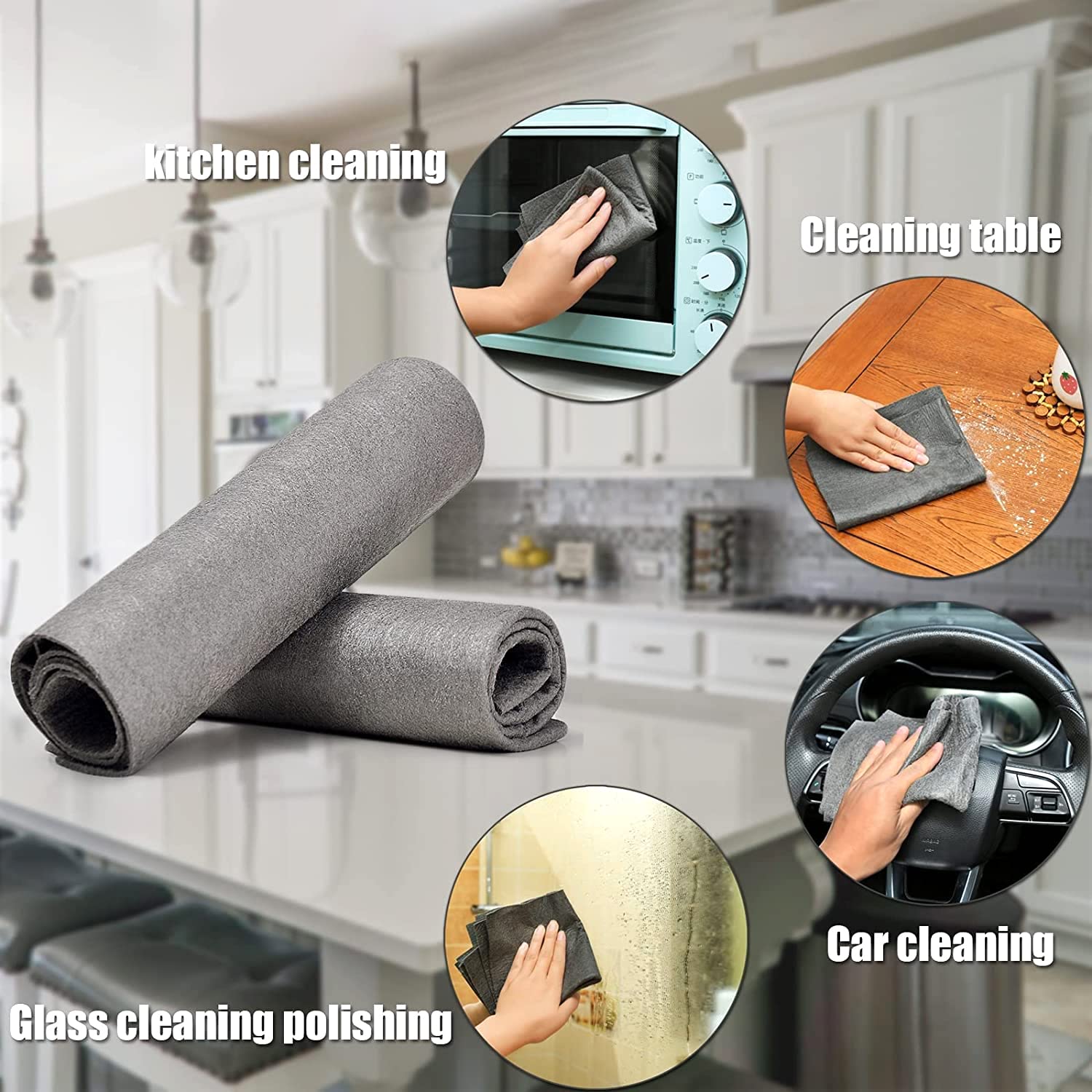 Panno Magico per la Pulizia, 20 * 30CM Panno Vetri Senza Aloni, Microfibra Panno Magico per Vetri per le Automobili, Cucine, Vetro (12 Pezzi