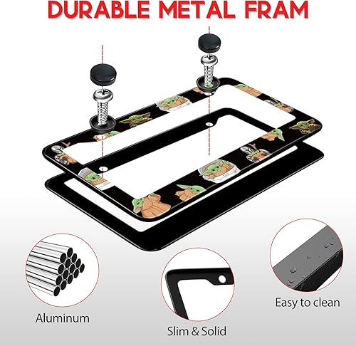 Miniatura 2 de Akkya Marcos de matrícula para mujeres y hombres, cubierta de soporte de placa de automóvil, lindo y divertido marco de etiqueta de metal de dibujos