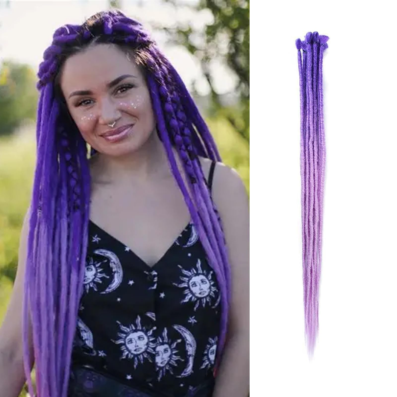 24inch Ombre Dreadlock Extensions for Women/Men 10 Pcs Locs Extensions Synthetic Dreads Handmade Crochet Braiding Hair(Purple and Light Purple)