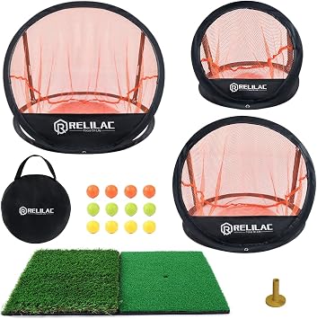 مجموعة شبكة تدريب RELILAC Pop Up Golf Chipping - ملحقات أهداف الجولف الداخلية والخارجية لممارسة الجولف - قم بتحسين لعبتك القصيرة - هدايا للرجال والأب والأم والزوج والنساء والأطفال ولاعبي الجولف