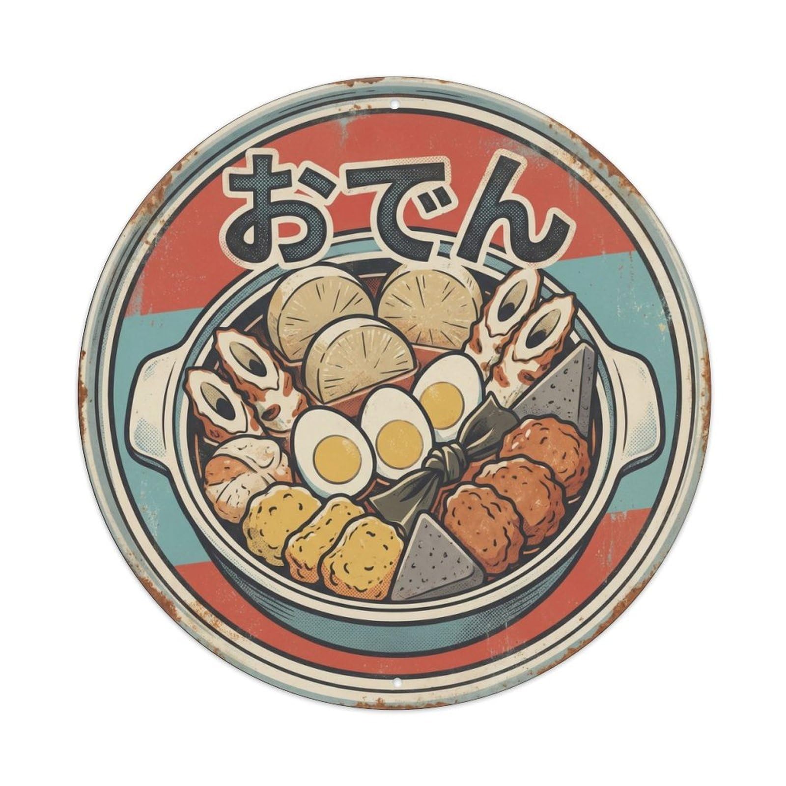 Cxhjca 8X8inch(20X20cm) Oden Japanese Comfort Food Bold Graphic Soup Cuisine Metal Tin Sign