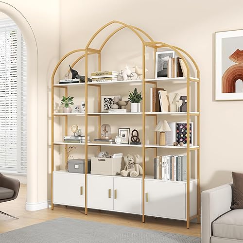 Vista 7 de Semoic Arched Bookshelves and Bookcases: Triple Wide 5-Tier Large Open Bookshelf, Etagere Bookcase with Display Shelf for Home Office, White and