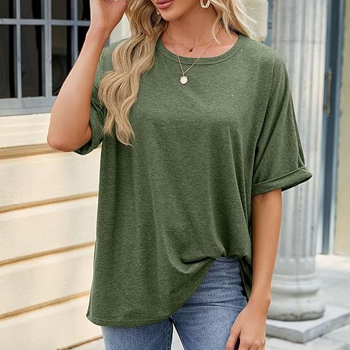 Miniatura 3 de Camisetas de talla grande para mujer, camisas de verano de manga corta, cuello redondo, ajuste holgado, camisetas casuales, camiseta básica 2024,