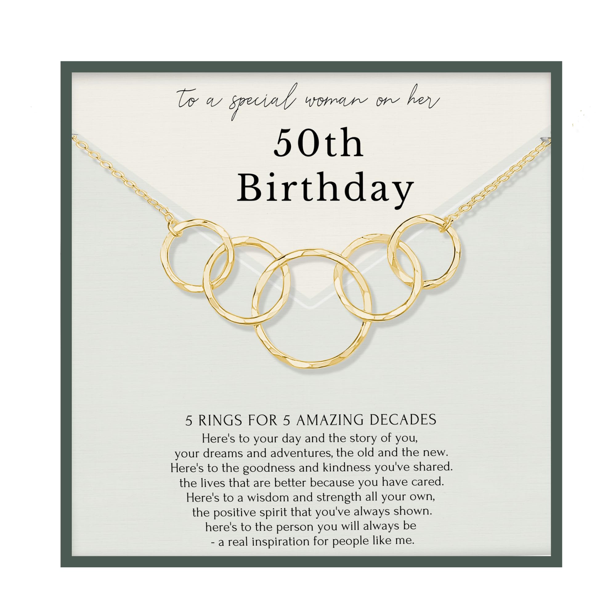 HOPE LOVE SHINE 50th / 30th / 40th / 60th / 16th / 21st / Birthday Gift necklace for woman interlocking circles 5 rings for 5 decades gift box