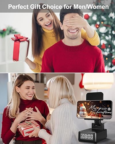 Miniatura 2 de Regalos para hombres Soporte de teléfono celular con altavoz Bluetooth inalámbrico y cargador inalámbrico, soporte de cargador de teléfono con reloj