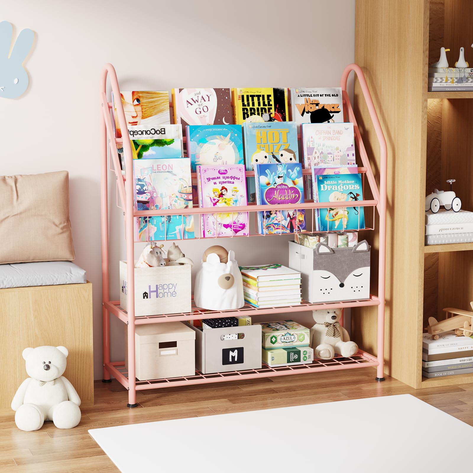 Rainbow Tree 5-Tier Metal Kids Bookshelf, Sling Bookshelf with Toy Organizer, Children Bookcase for Playroom Nursery Bedroom, Montessori Classroom Shelf — image 1
