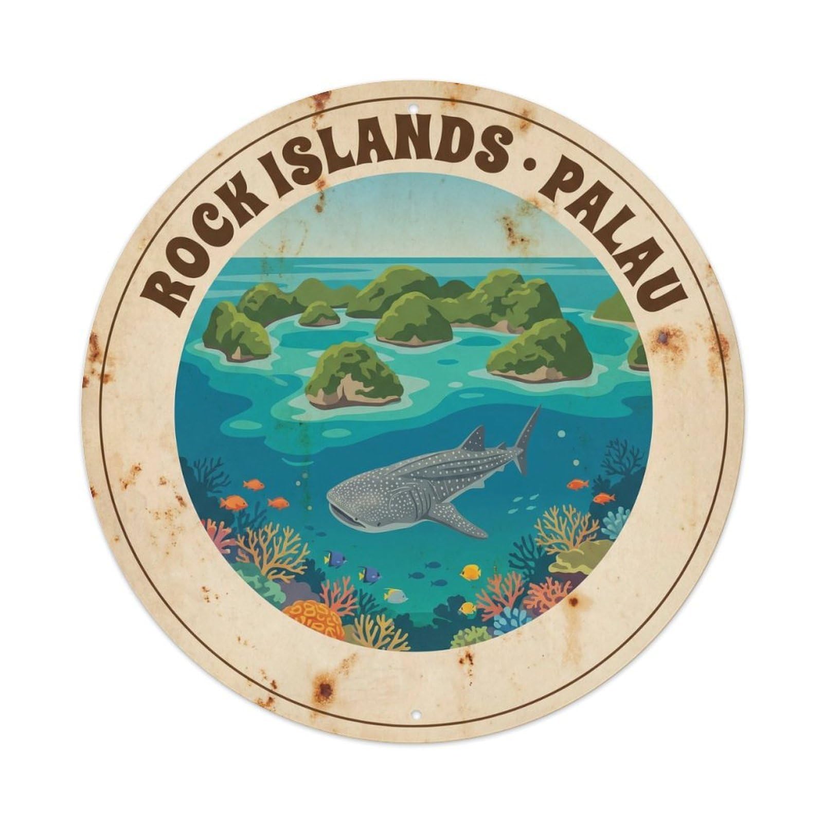 Olhnbad Style Palau Rock Islands Whale Shark Marine Wildlife Metal Tin Sign