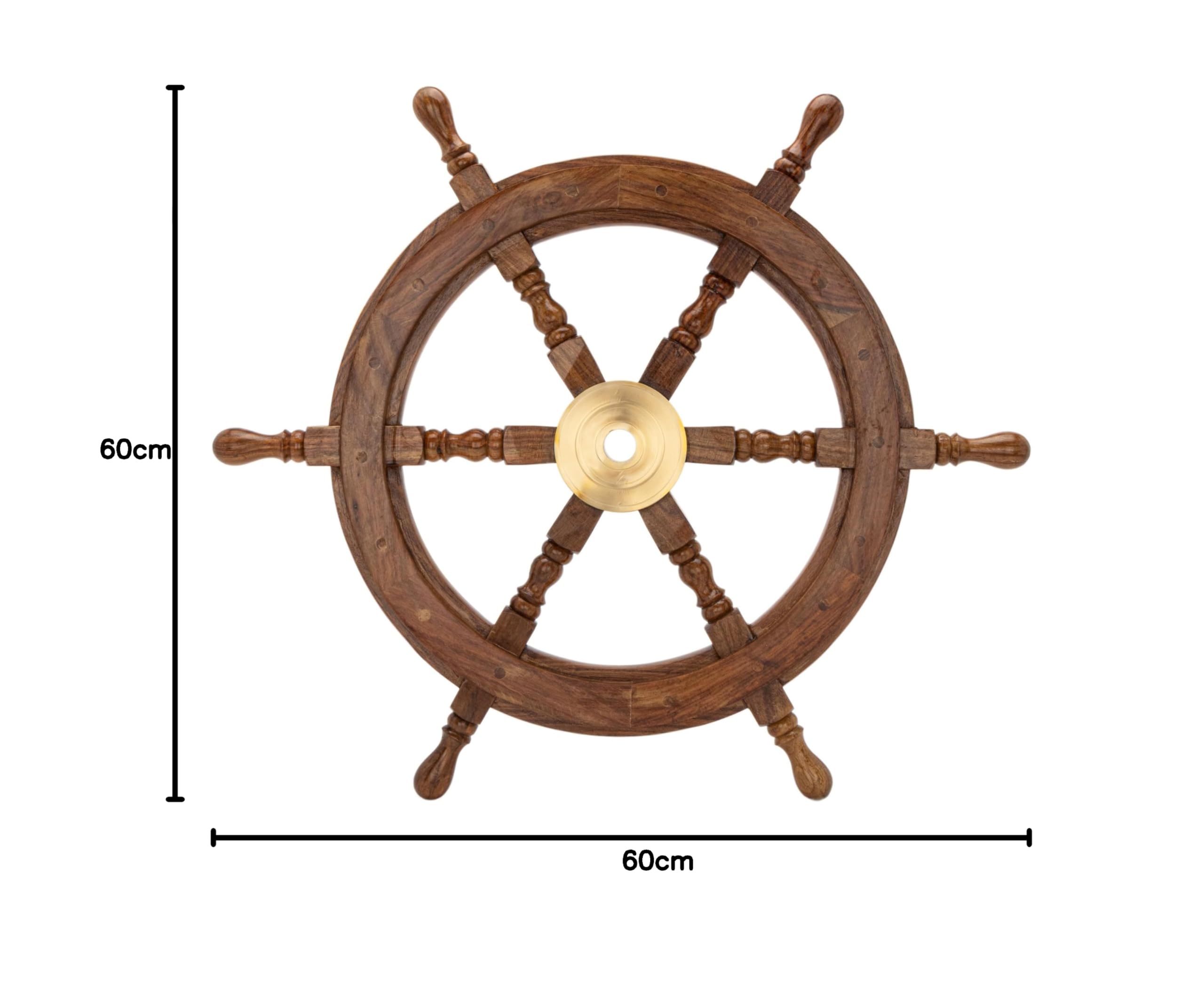 NKlaus Volante náutico decorativo de madera auténtica y latón – 60 cm – Estilo naval para decoración de pared 14949