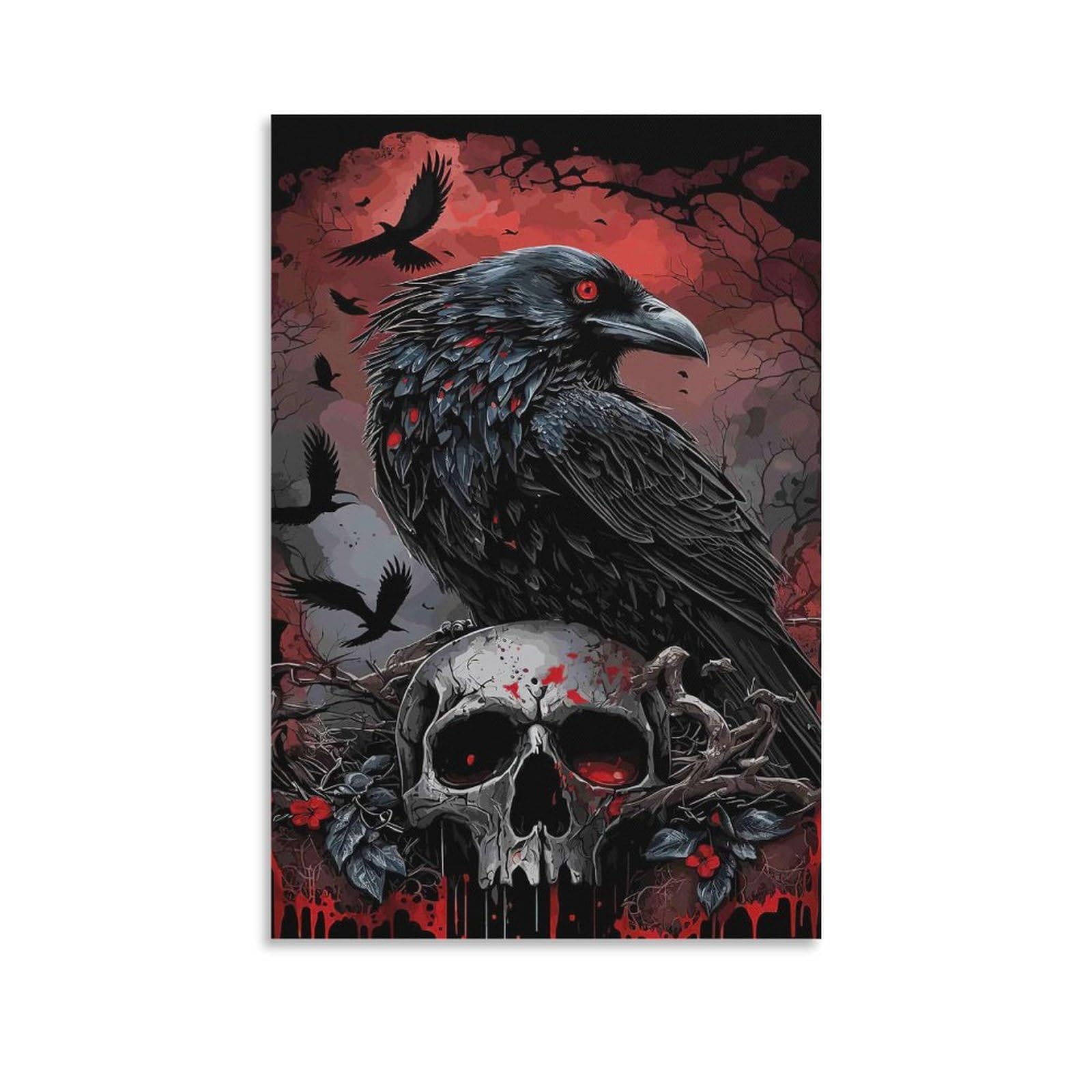 DHBANEIOK Dark Raven Skull Art Poster Artwork Giclee Canvas Prints Modern Wall Art Picture Wall Hanging for Living Room Bedroom Home Decorations 24x36inch(60x90cm)