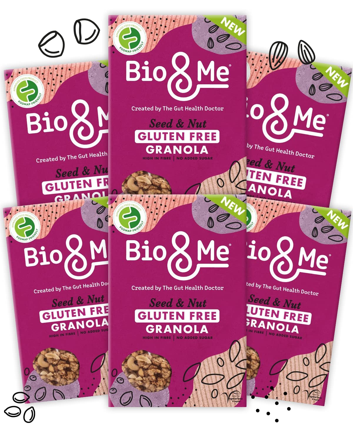 Bio&Me - Gluten Free Seed & Nut Granola | Vegan, No Added Sugar, FODMAP Friendly | 6 x 350g Pack