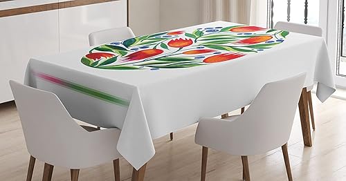 Ambesonne Mantel de flores de acuarela, pintura de tulipanes de huevo de Pascua en estilo retro, color pastel nostálgico, mantel rectangular para