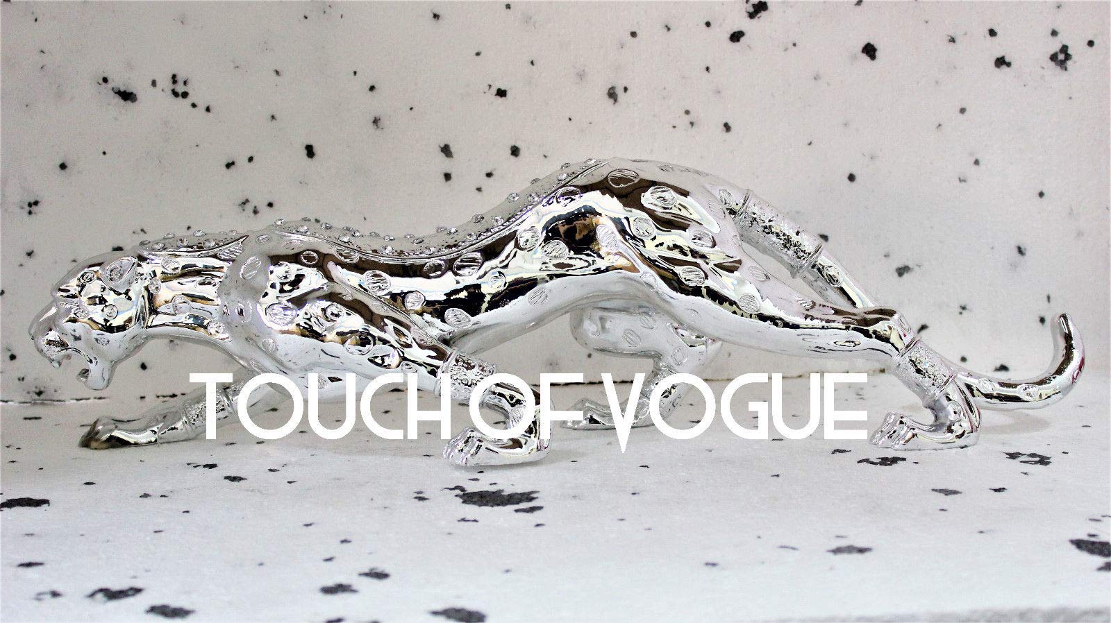 TOV® Silver Italian Tiger Beautiful Ornament Gift Romany Statue Decore Diamante luxury silver Cheetah Glossy With Diamonds Italian Style Heavyweight Romany Tiger