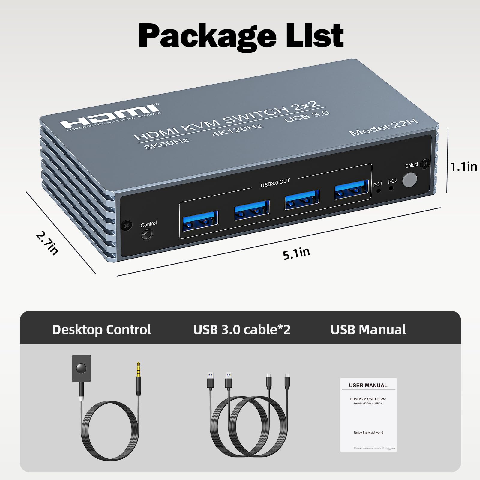 8K@60Hz HDMI KVM Switch 2 Monitors 2 Computers