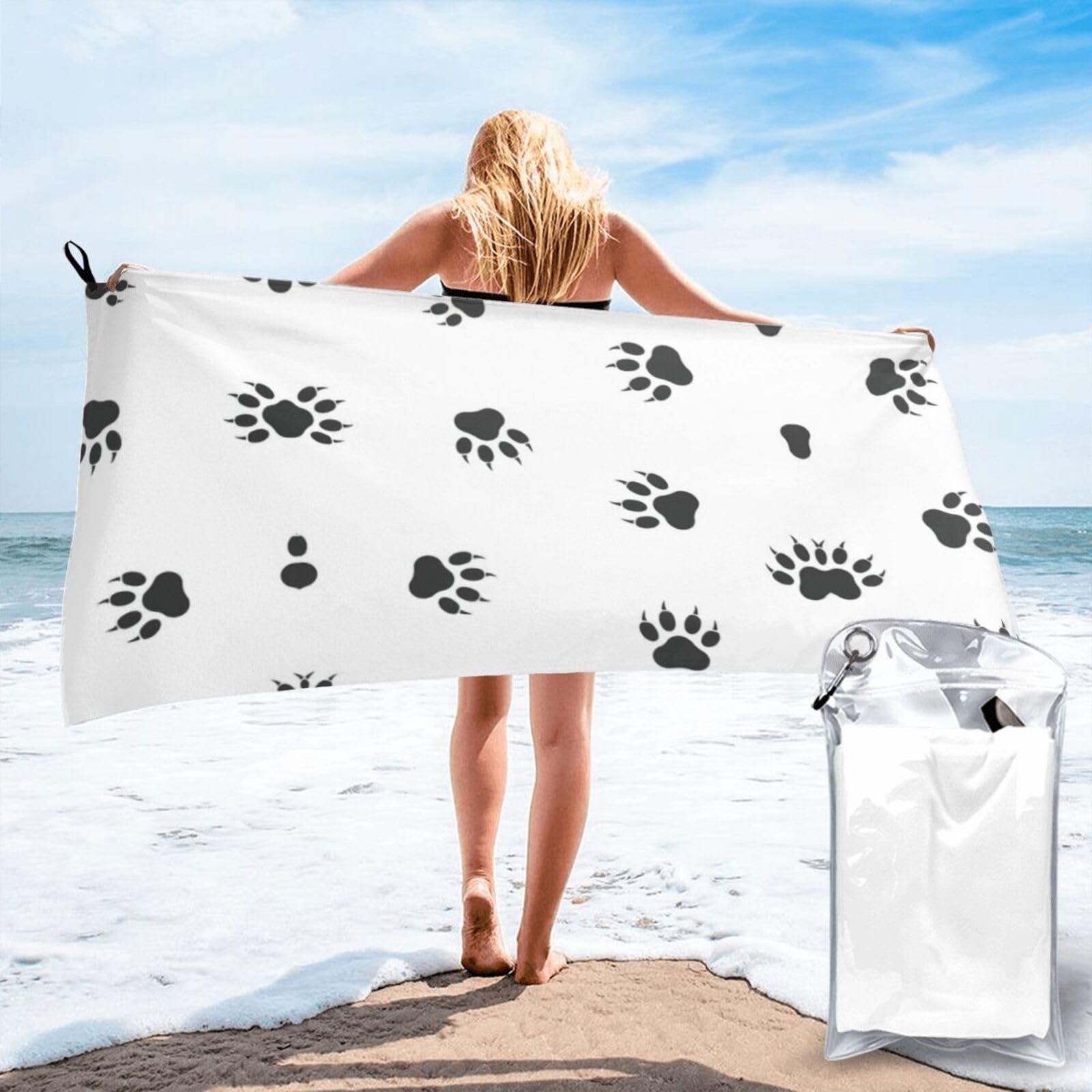 SDEGTHO Bear Paw Print Beach Towel Quick Dry Portable For Swimming Yoga Adults Fitness