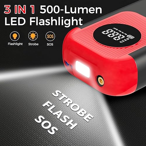 Miniatura 6 de Arrancador con compresor de aire, batería portátil de 5000 A (10 gasolinas8L diesel) con inflador de neumáticos de 150 PSI, caja de salto de batería