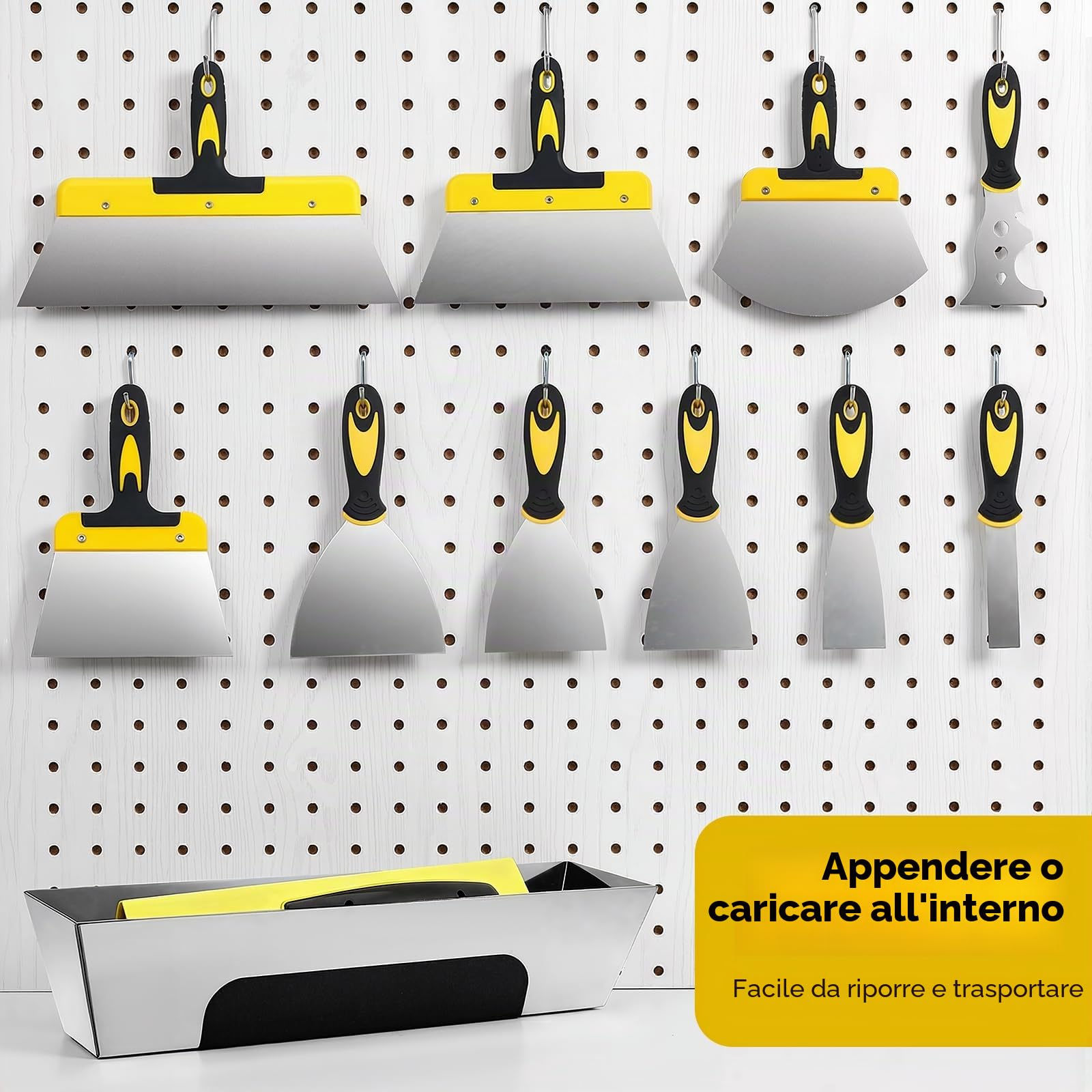 Set di spatole da 12 pezzi, in acciaio inox, 350-25 mm, con manico in plastica per cartongesso, intonacatura, rimozione della carta da parati con spatola in acciaio inox