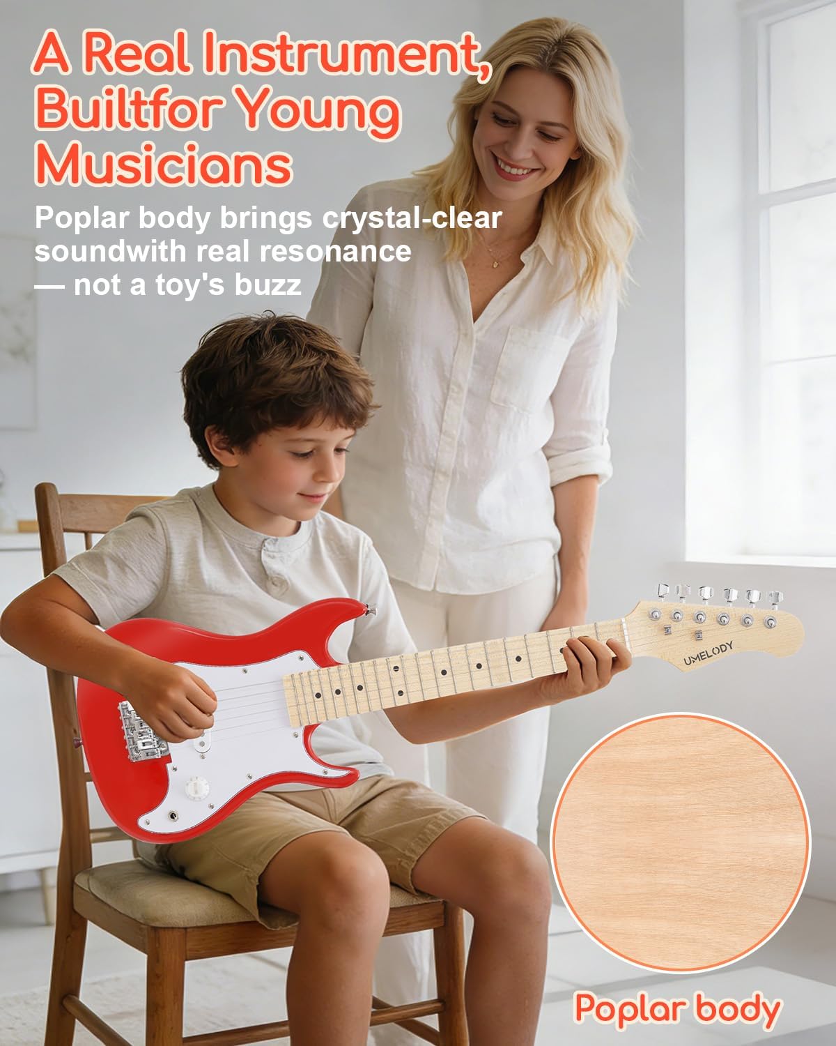 UST-70 Kids Electric Guitar Beginner Kit with Amp, Ideal First Guitar for Starter, Lightweight 30 Inch Guitar for Boys and Girls, Fun Music Gift for Learning, Practice and Play at Home, Red
