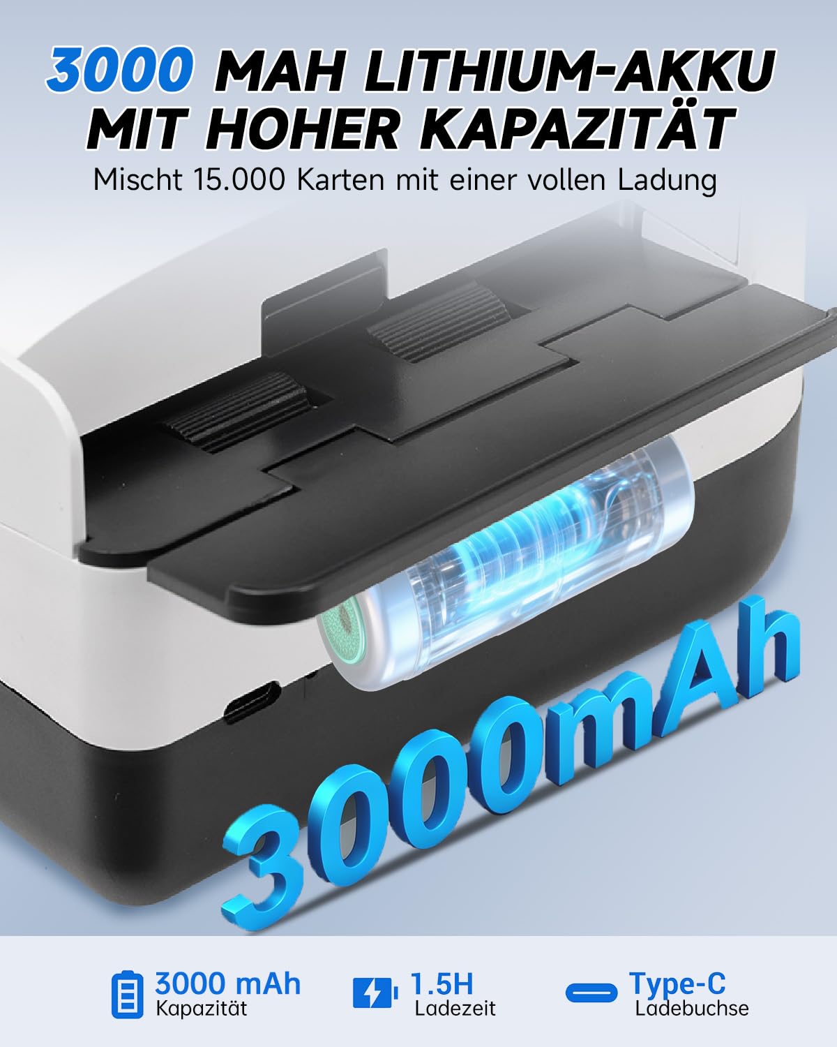 Mescolatore Carte da Gioco Automatico Ricaricabile 3000 mAh 2 Mazzi Bianco