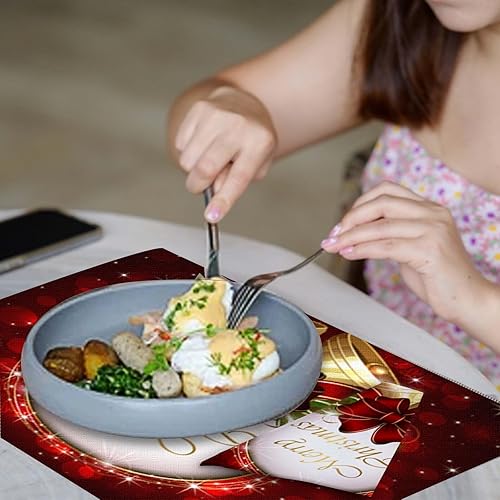 Miniatura 4 de Mcalk Juego de 8 manteles individuales y servilletas de tela de Navidad, manteles individuales de Navidad para decoración del hogar y la cocina