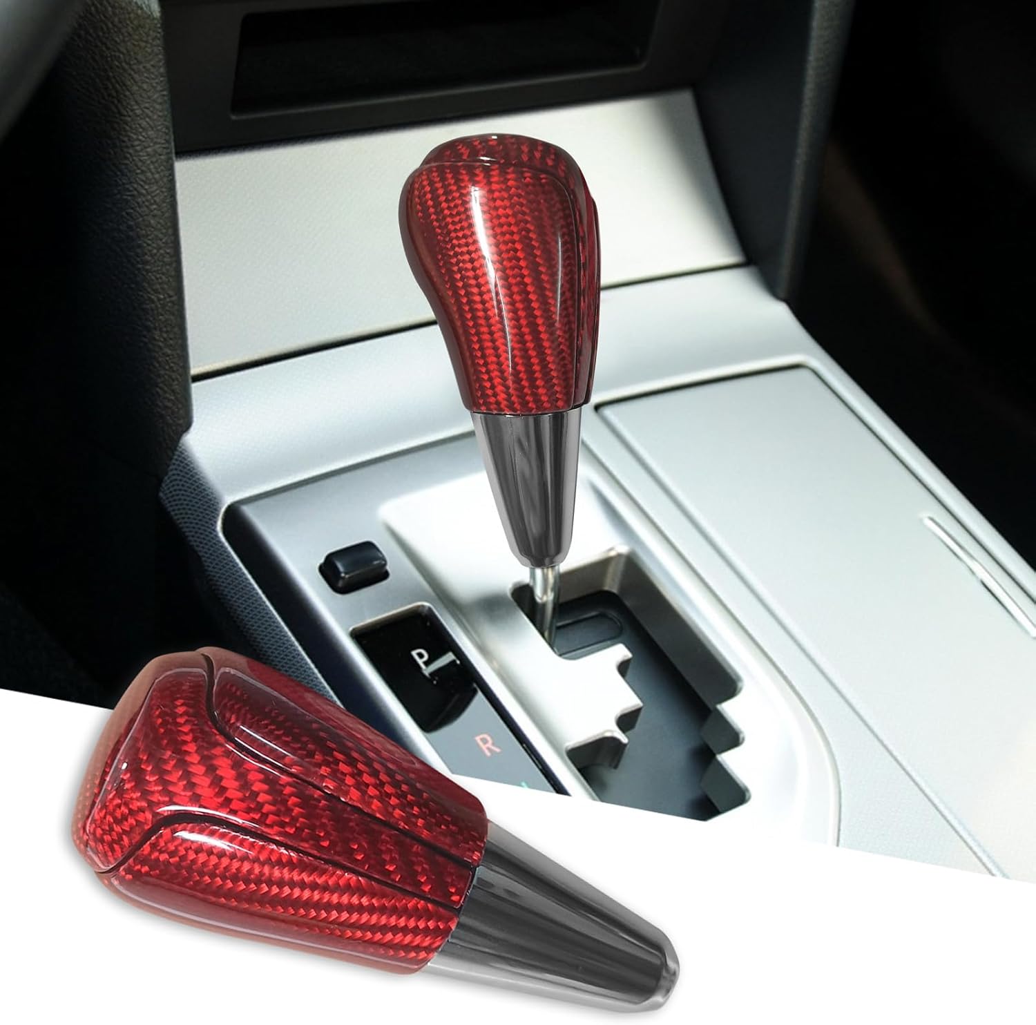 Compatible with Carbon Fiber Gear Shift Knob Head Cover Automotive Shift Lever Modified Decoration for Toyota Camry Corolla Highlander RAV4 (Red)