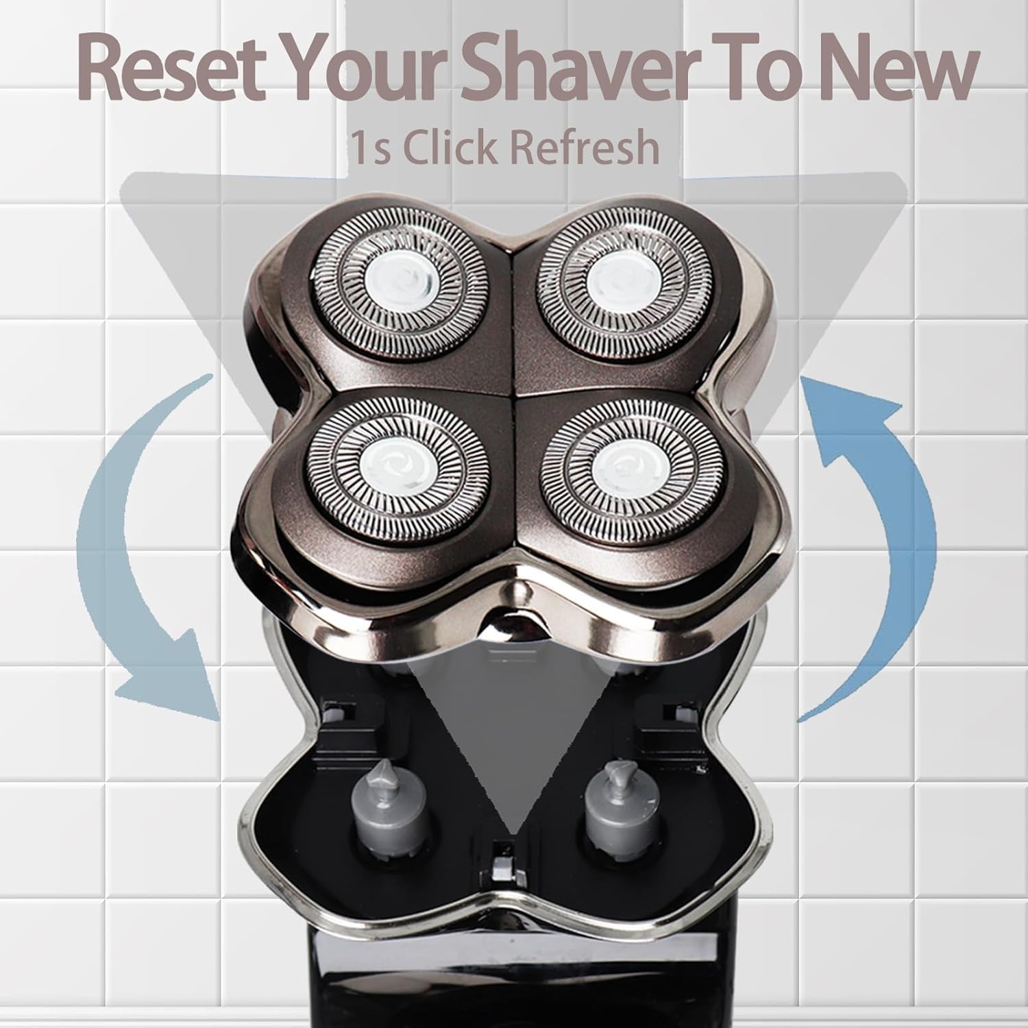 Testa di Ricambio Rotante a 4 Teste per Rasoi Elettrici – Compatibile con Pitbull Skull Shaver, Butterfly Kiss Pro e altri – Teste da Rasatura per Viso e Corpo per Uomini e Donne (Confezione da 3).
