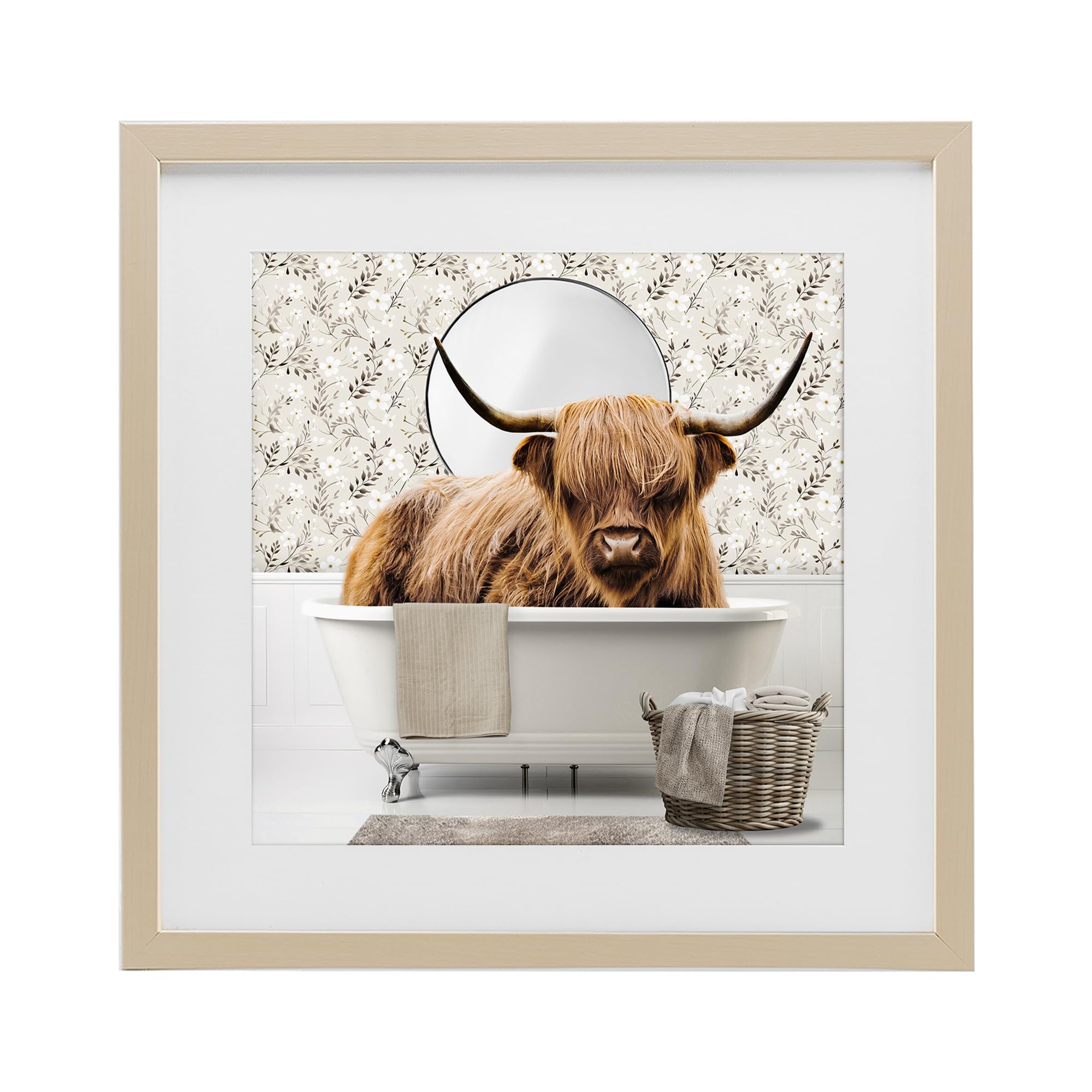 Stupell Industries 'Cottage Cattle Bath Time', Framed Print Under Glass, Brown, 16 x 16 Inches, Easy to Hang and Sturdy, Made in USA, by CAD Designs