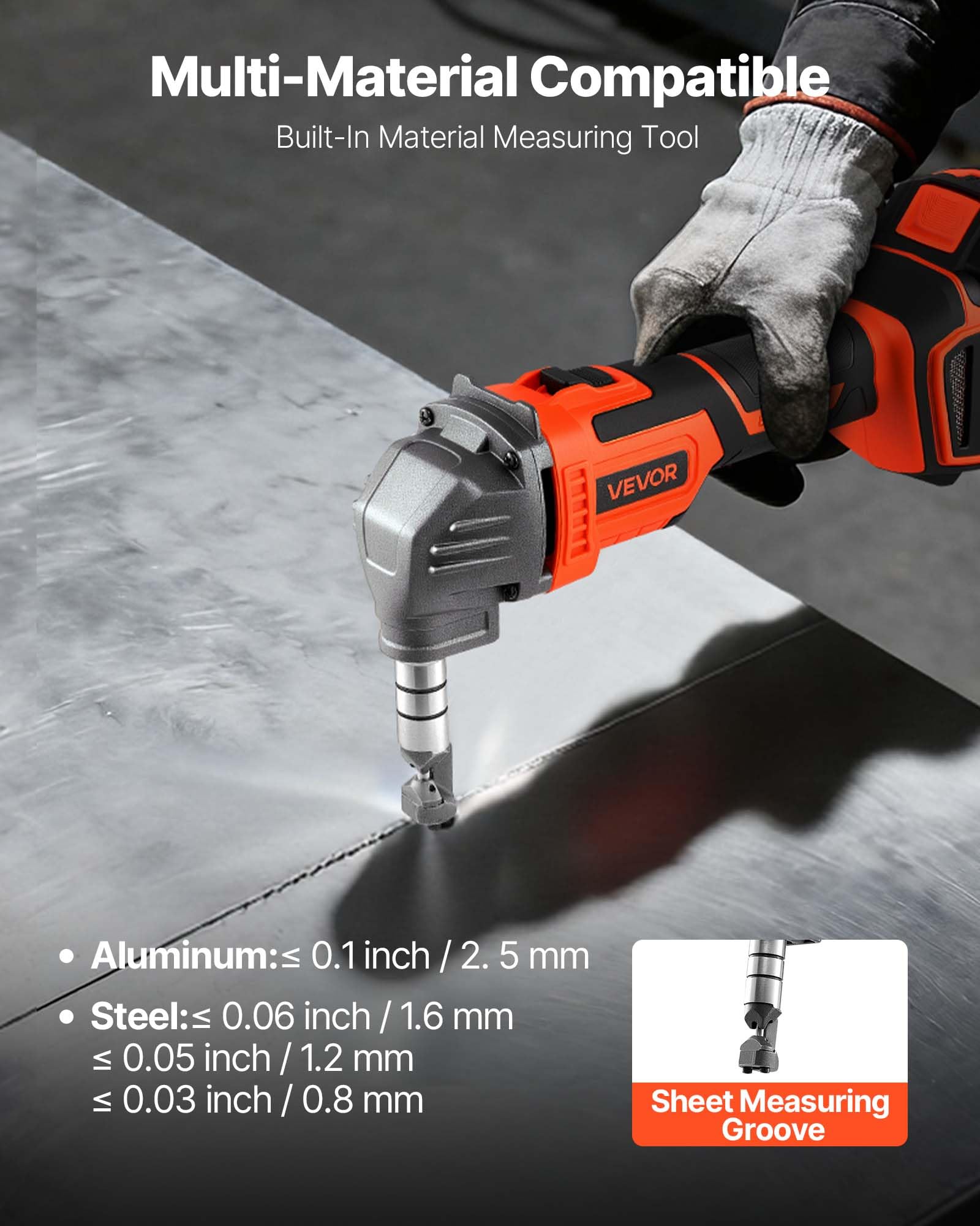 VEVOR Cortador de Metal Inalámbrico con Batería de 20 V y 4000 mAh, Eficiente Motor sin Escobillas de 2200 RPM, con Estuche de Plástico para Cortar Láminas de Acero y Aluminio, Rendimiento Potente