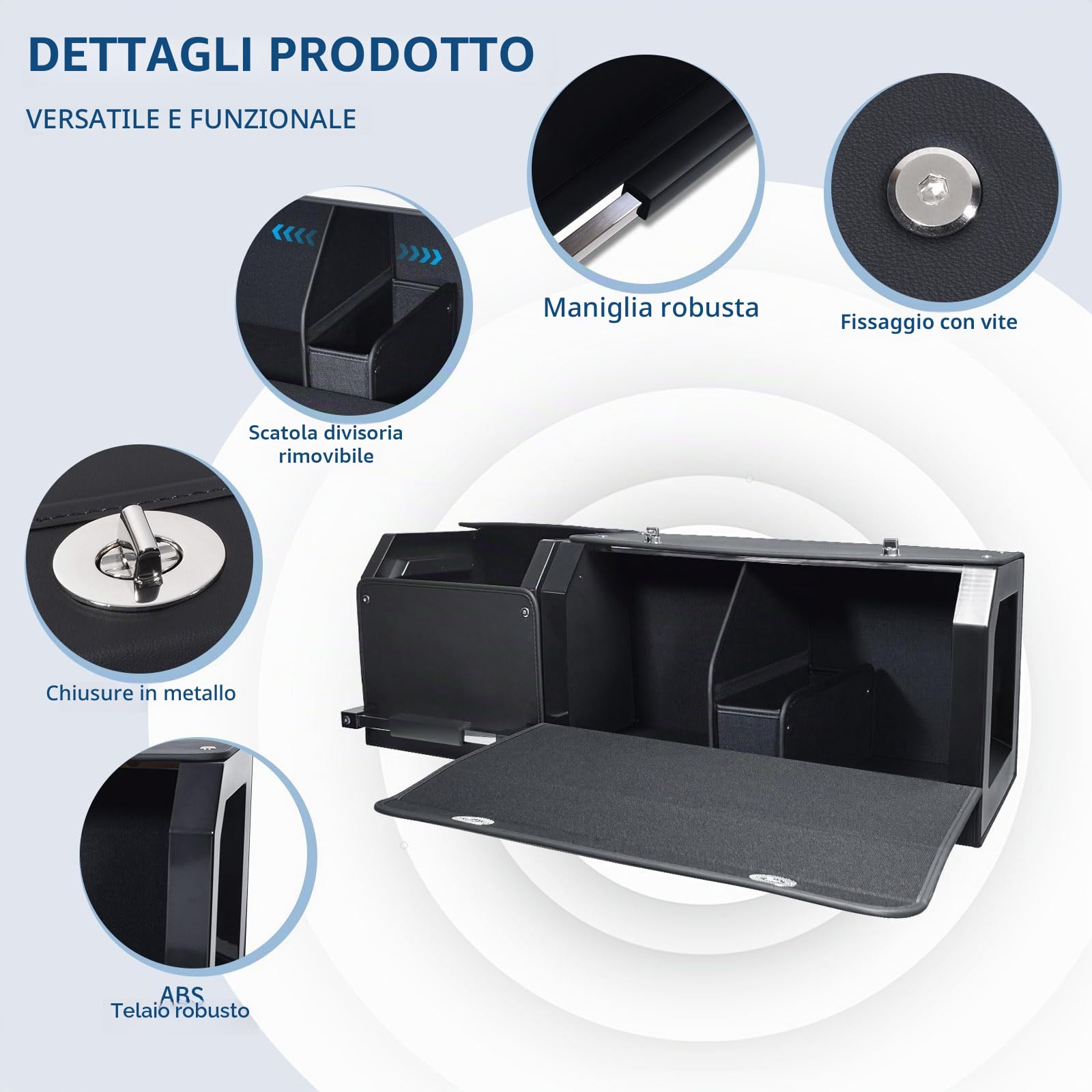 Organizer per bagagliaio auto con coperchio – Scatola di stoccaggio modulare 2 in 1 Grande XXL | Robusto manico estraibile, Pelle resistente, Telaio in ABS | Borsa per bagagliaio con sub-box(92cm