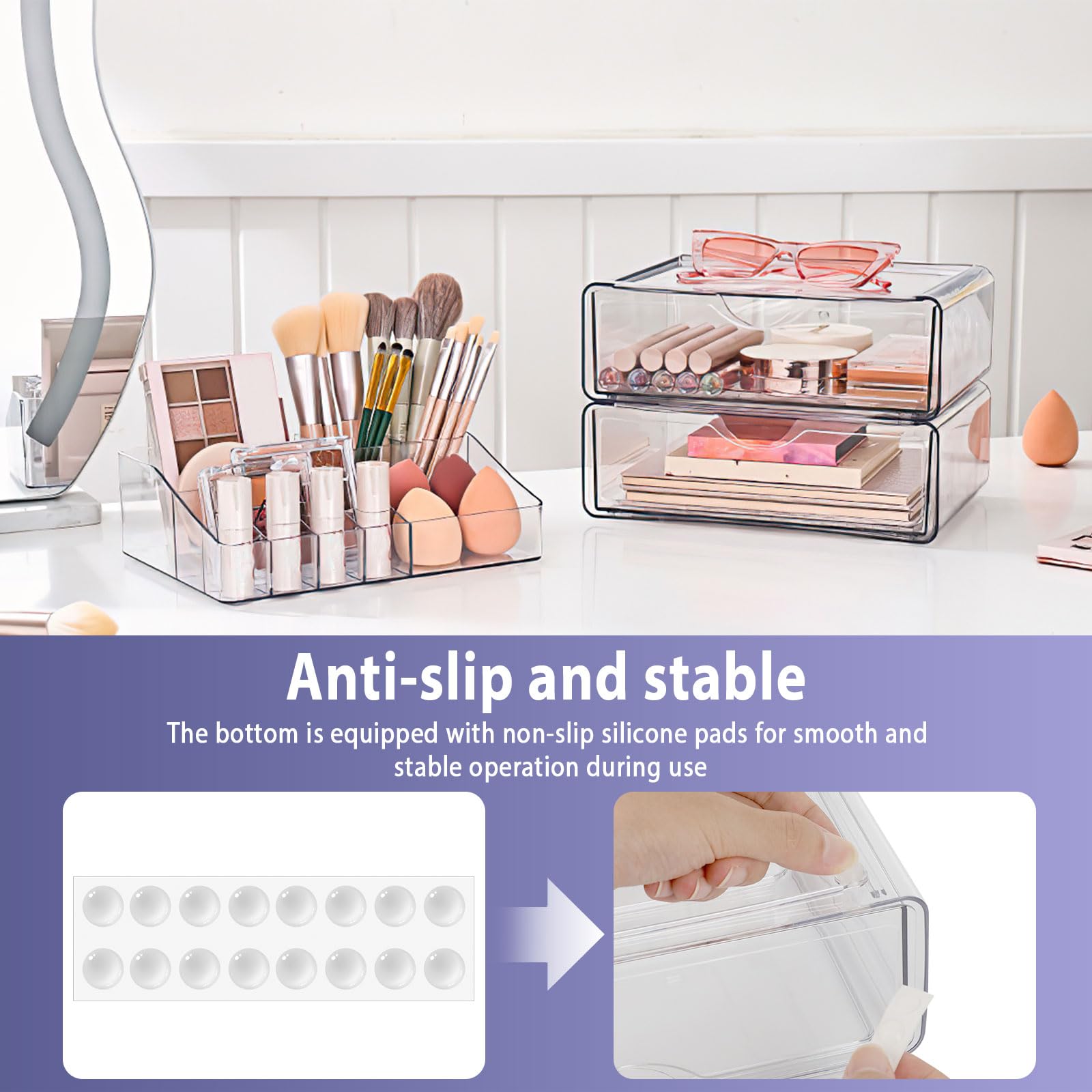 Porta Trucchi Organizer 3 Piani, Organizzatore Trucchi Trasparente In Acrilico, Make Up Organizer per Profumi, per Toeletta, Bagno e Camera da Letto(Con 12 cuscinetti antiscivolo)