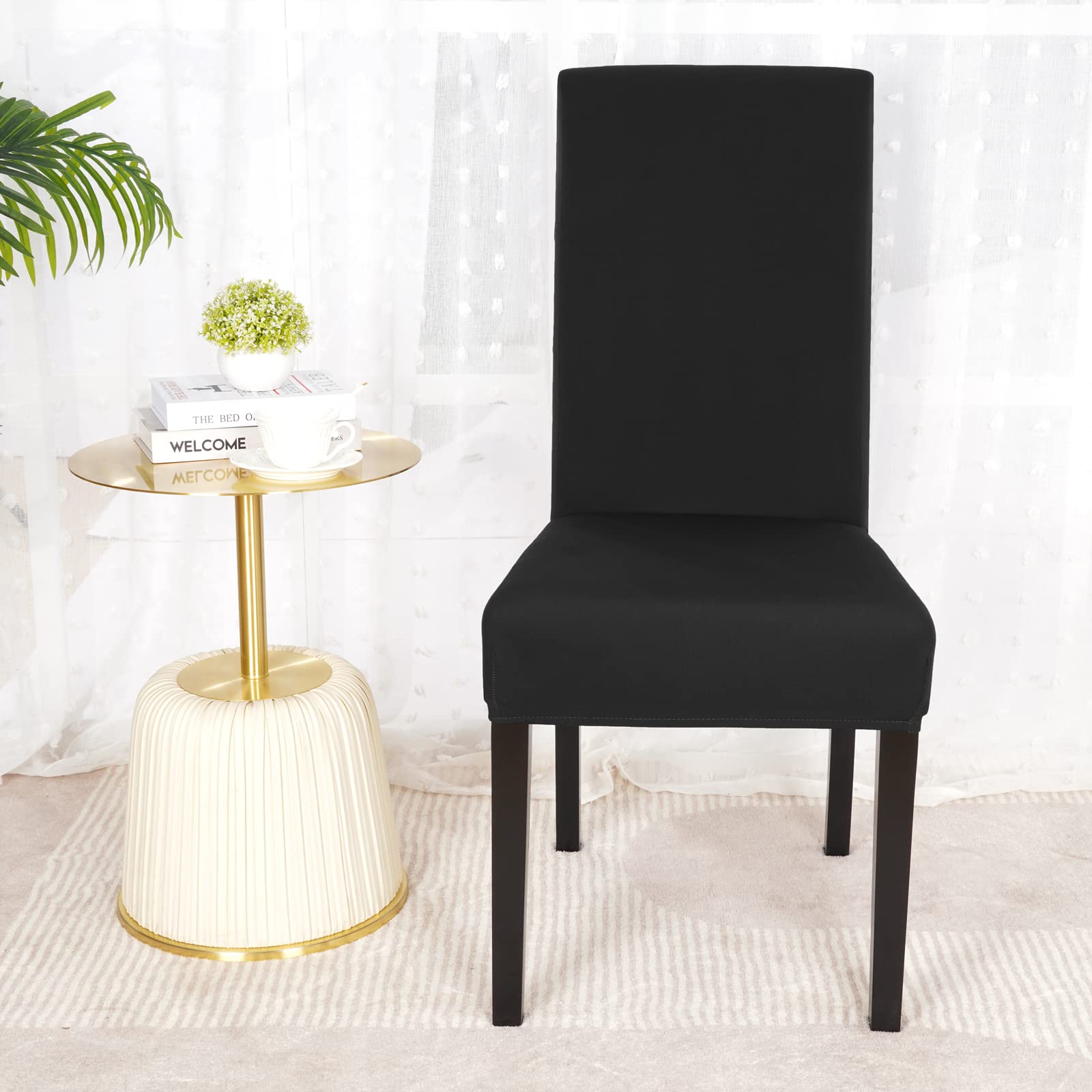 Yugarlibi Lot de 6 housses de chaise extensibles pour chaise basculante - Amovible et lavable - Protection pour cuisine, restaurant, hôtel, banquet, mariage (noir, 6 pièces)