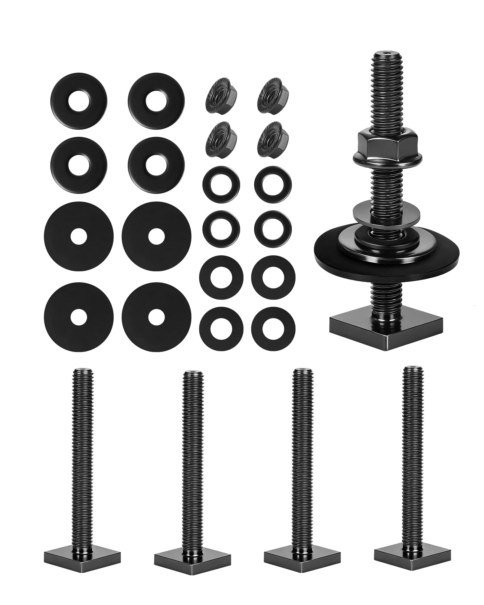 T Slot Bolts for Roof Rack Cross Bars, Platform, Cargo Basket, Stainless Square T Track Bolt Adapter to Secure Bike/Ski/Kayak Rack, Solar Panel, Awning, 4mm Thick