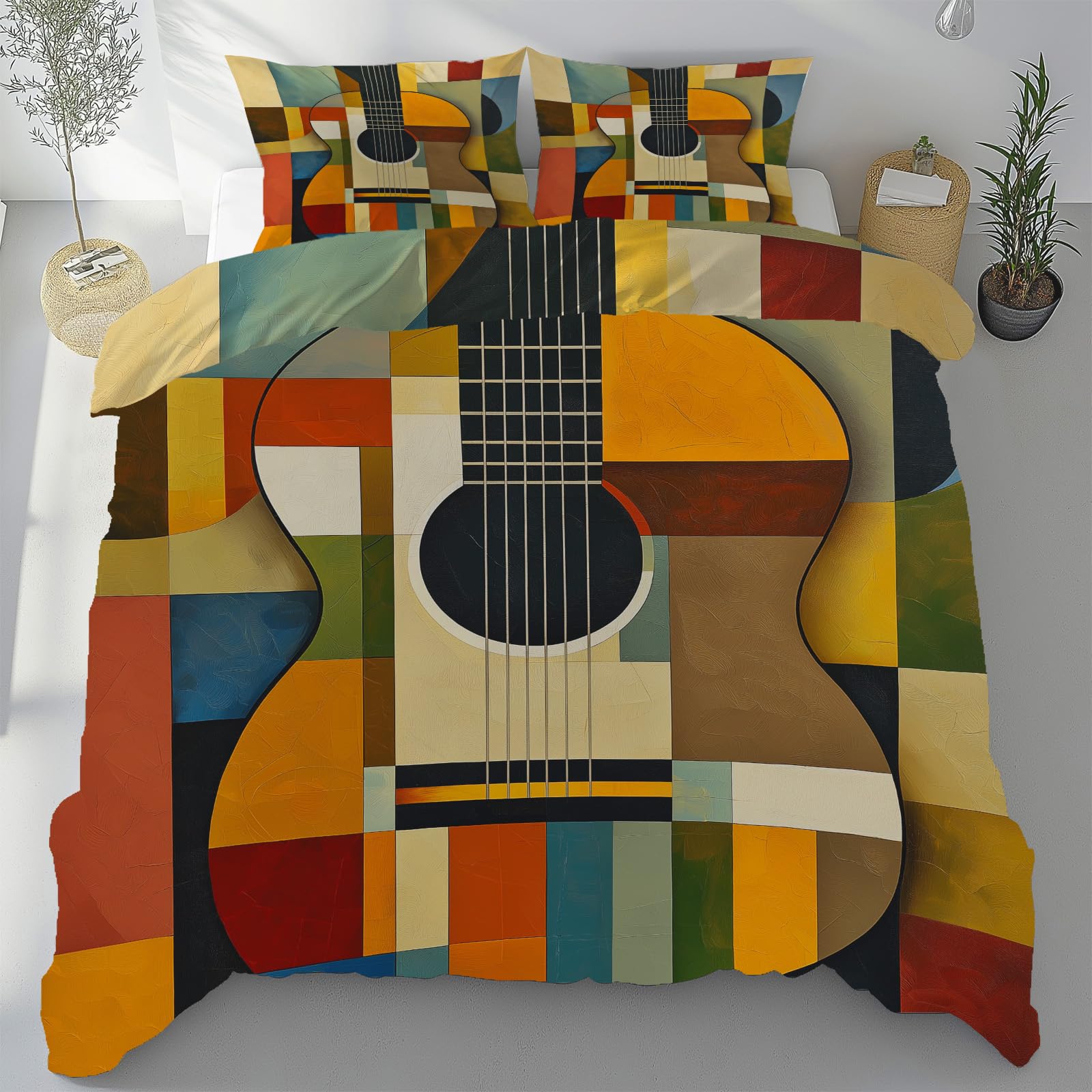 Parure de lit guitare 240x260 cm en microfibre avec 2 taies d'oreiller