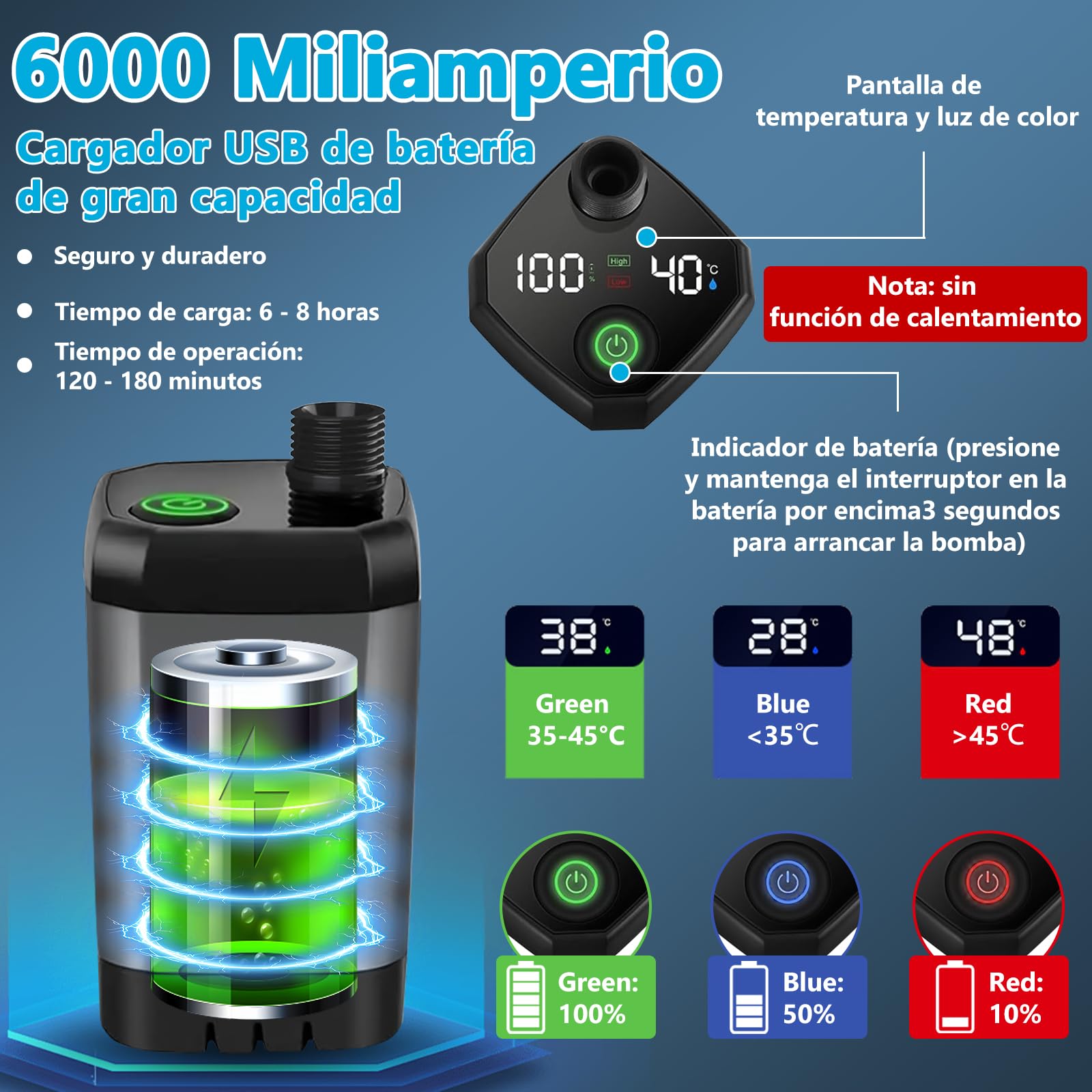 Ducha Portatil Camping,6000mAh Ducha Portatil,IPX7 Impermeable Recargable Ducha,Ducha Móvil Portátil,con Cabeza de Ducha y Manguera de 2 M,Cubo Plegable,para Jardín,Playa,Acampar