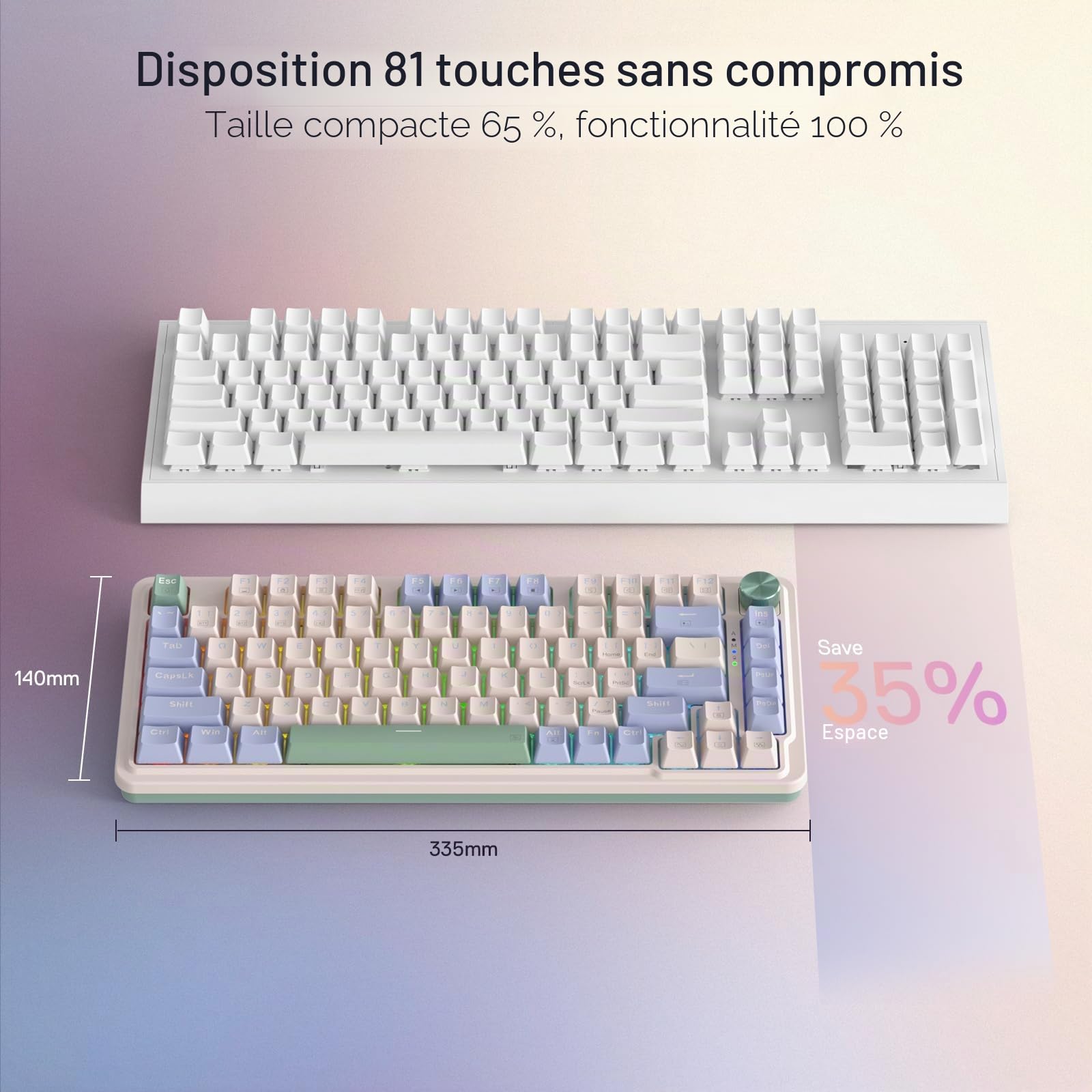 Redragon K673 Pro Clavier Mecanique sans Fil Gasket 75 81 Touches Molette