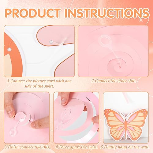 Miniatura 4 de AnyDesign Juego de 36 espirales colgantes para fiestas, retro, hippie, bohemio, flores, mariposas, serpentinas colgantes en espiral para techo con