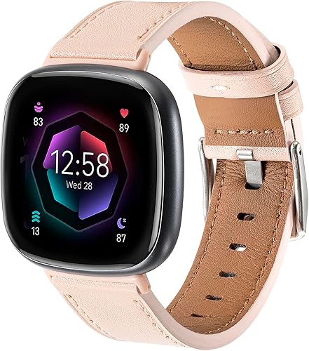 Nigaee Correas de cuero genuino compatibles con Fitbit Versa 3Versa 4SenseSense 2, correas de cuero suave ajustables de repuesto para mujeres y
