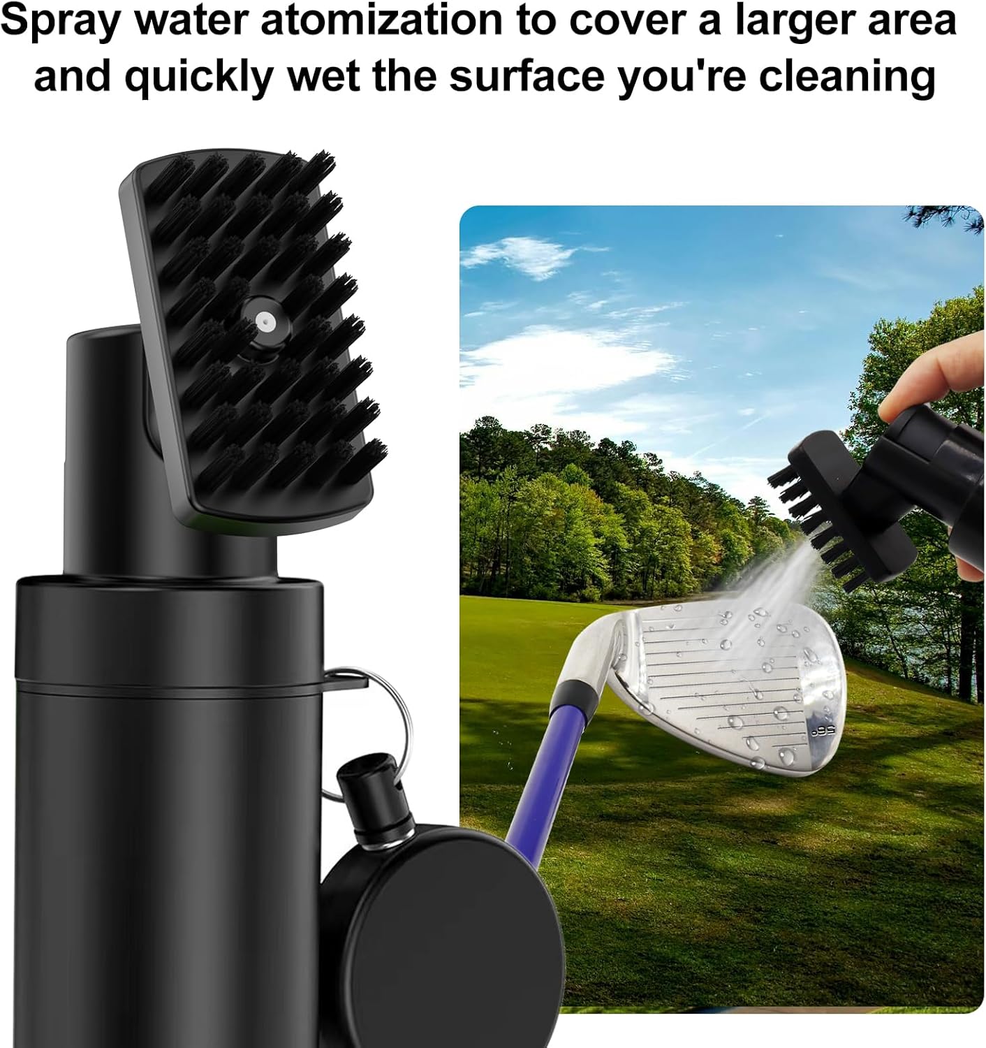 Golf Club Cleaner Brush with Carabiner Clip and Leak-Proof Press Water Bottle - Lightweight, Compact Cleaning Tool for Golf Clubs, Balls, and Shoes - Best Golf Gifts for Men(Black) - Image 2
