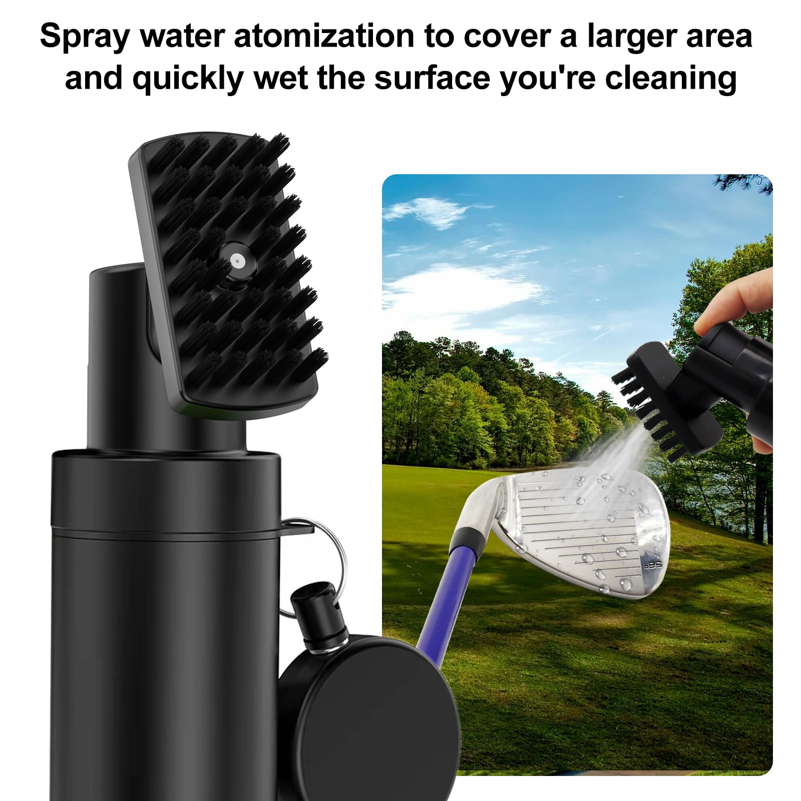 Spazzola per la pulizia delle mazze da golf a 360° con moschettone e bottiglia d'acqua a prova di perdite, strumento di pulizia leggero e compatto per mazze da golf, palline e scarpe, ottimo regalo da