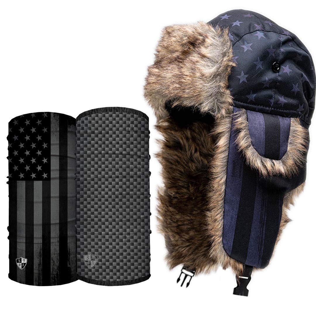 S AFrost Pack - 1 SA Co Trapper Hat, 1 Thermal Fleece Face Shield, 1 UV Face Shield