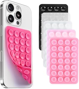 6 Pcs Silicone Suction Cup Phone Holder, Double-Sided Sticky Phone Suction Grip Accessories, Waterproof Hands-Free Suction Smartphone Mount, Cellphone Case Accessories (Pink, White, Black)