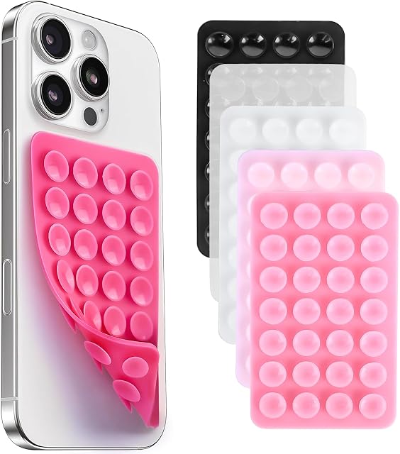 6 Pcs Silicone Suction Cup Phone Holder, Double-Sided Sticky Phone Suction Grip Accessories, Waterproof Hands-Free Suction Smartphone Mount, Cellphone Case Accessories (Pink, White, Black)