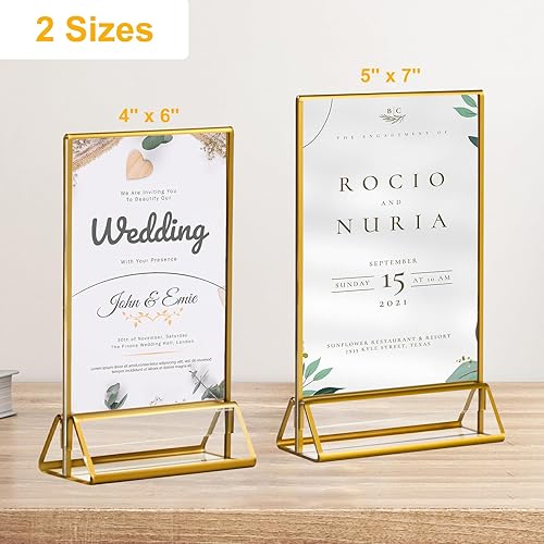 Miniatura 4 de Paquete de 6 soportes acrílicos con bordes dorados, soportes de menú de doble cara de 4 x 6 pulgadas, marcos de fotos transparentes para carteles de