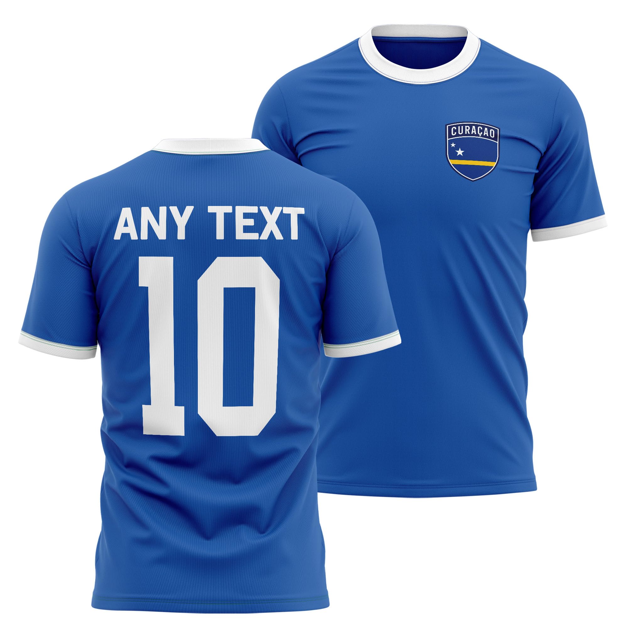 Curacao Mens Ringer T Shirt - Curacao Badge Custom Name Number Tee - Football Supporter Fan Top, M, Royal/White