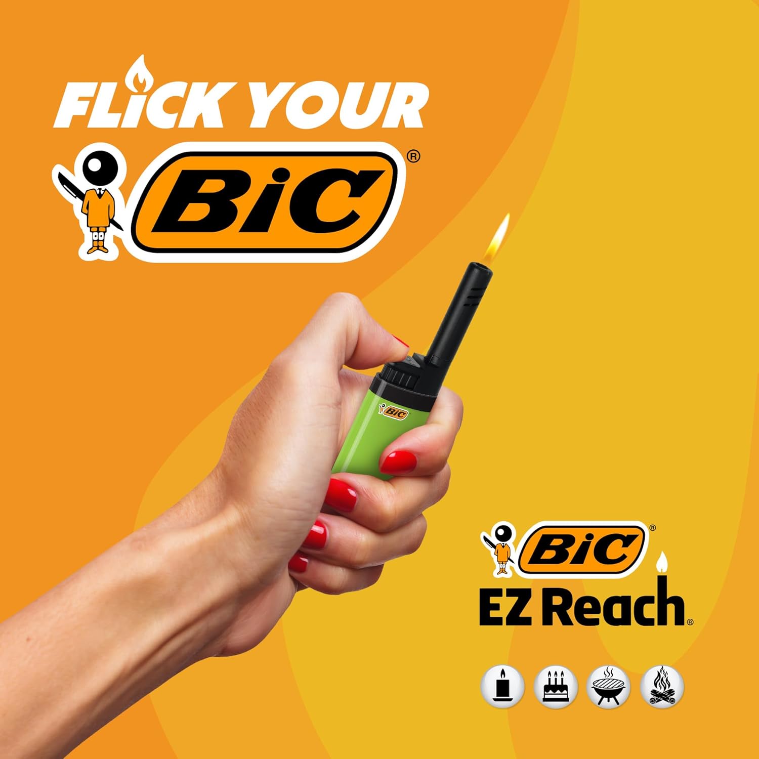 BIC EZ Reach Candle Lighter, The Ultimate Lighter with Wand for Candles, Assorted Designs, 12 Count Pack of Lighters