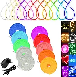 Fita Neon Led 5m Bivolt Flexível Siliconada 12v + Fonte (Branco Quente)