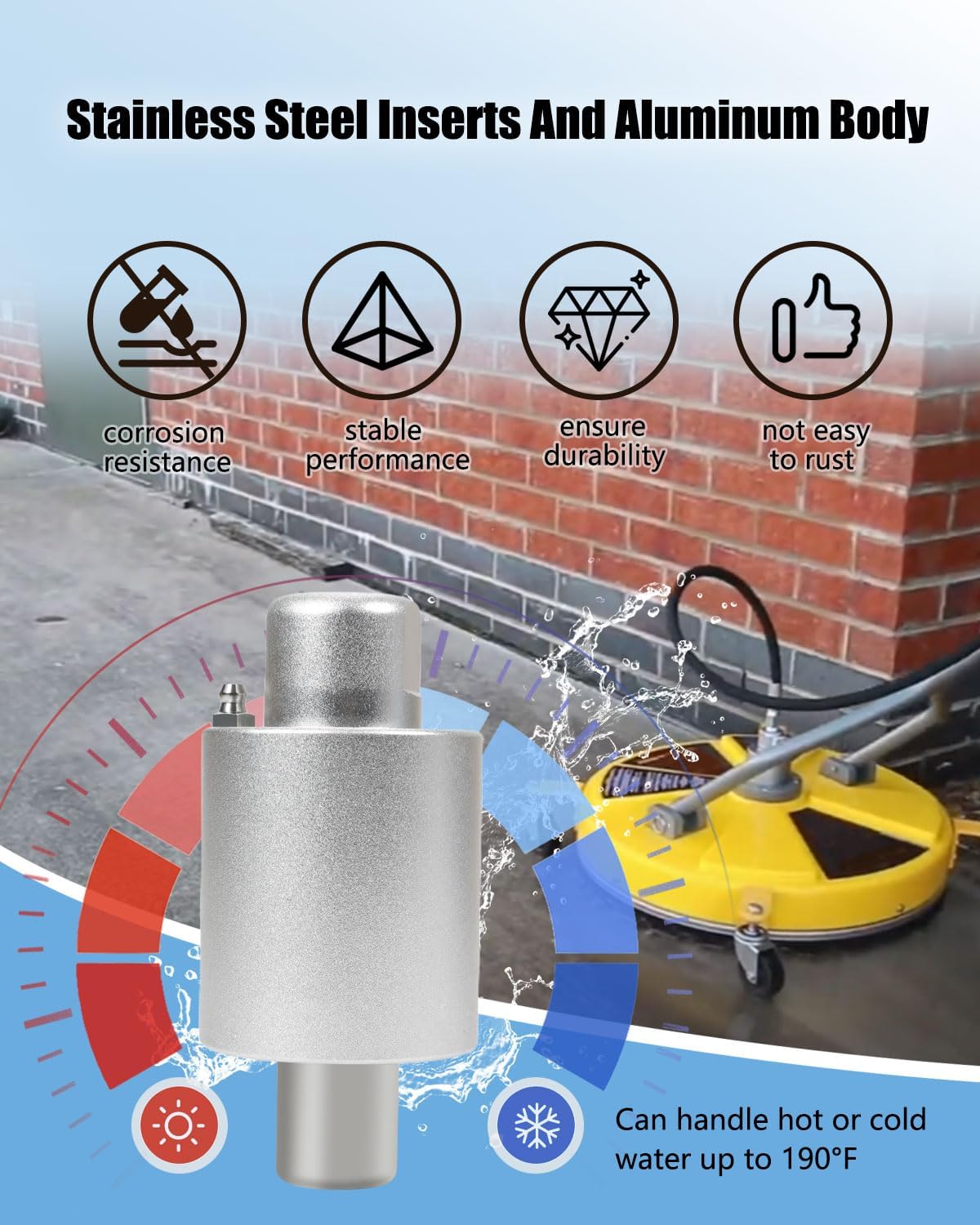 Washer Replacement Rotary Swivel Head for BE Whirl-A-Way 16’’18’’ 20’’ 24’’ Cleaner Replace 85.790.004, Aluminum Body, Surface Cleaner Swivel Head Max Pressure/Flow: 4000 PSI, 8 GPM