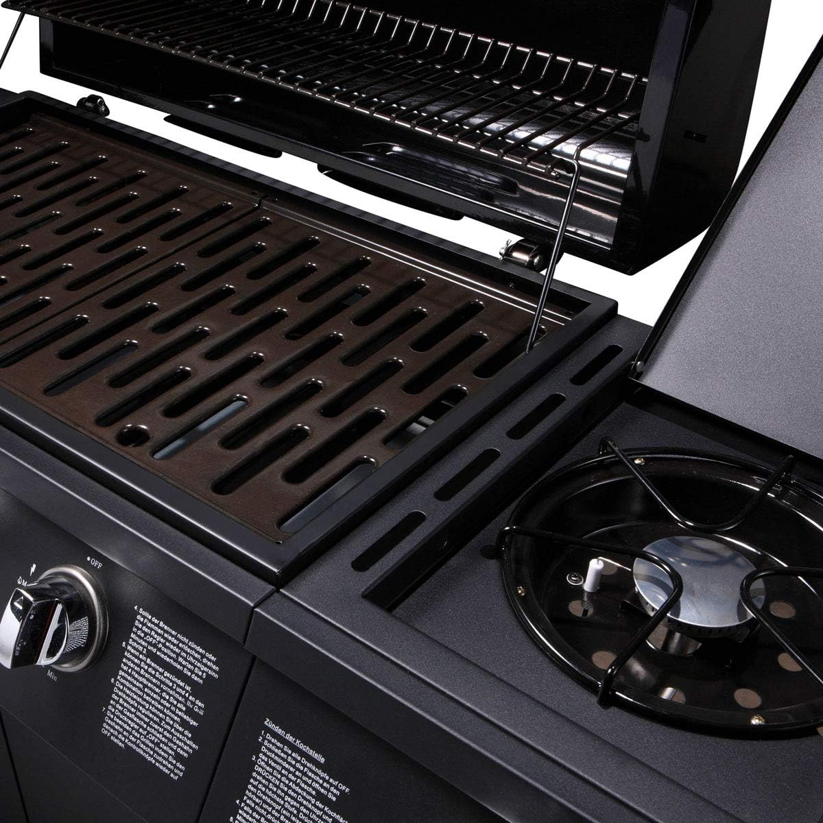 TAINO Basic 4+1 - Barbecue a Gas con Coperchio e Riduttore di Pressione, in Acciaio Inox, Certificazione TÜV, Colore: Nero TAINO Basic 4+1 - Barbecue a Gas con Coperchio e Riduttore di Pressione, in Acciaio Inox, Certificazione TÜV, Colore: Nero