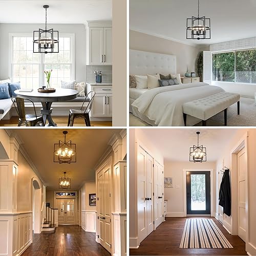 Miniatura 7 de Candelabros negros para comedor de 6 luces modernas de granja para entrada, lámparas colgantes de metal de 19 pulgadas para cocina, isla de