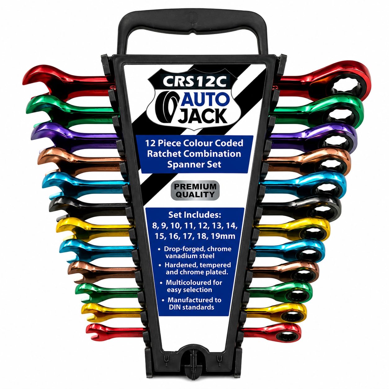 Autojack Multi Coloured Ratchet Spanner Set 12Pc Metric Spanner Sets Metric 8-19Mm